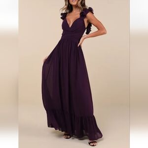 Lulus NWT Soiree Celebration Purple Ruffled Lace-Up Maxi Dress
